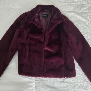 Express Burgundy/purple Faux Fur Jacket SMALL *EUC*